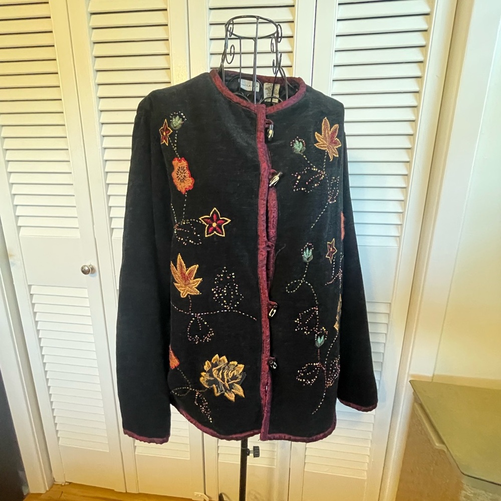 Vintage Fall Autumn Leaves Halloween Witchy Ladies Embroidered Cardigan Jacket